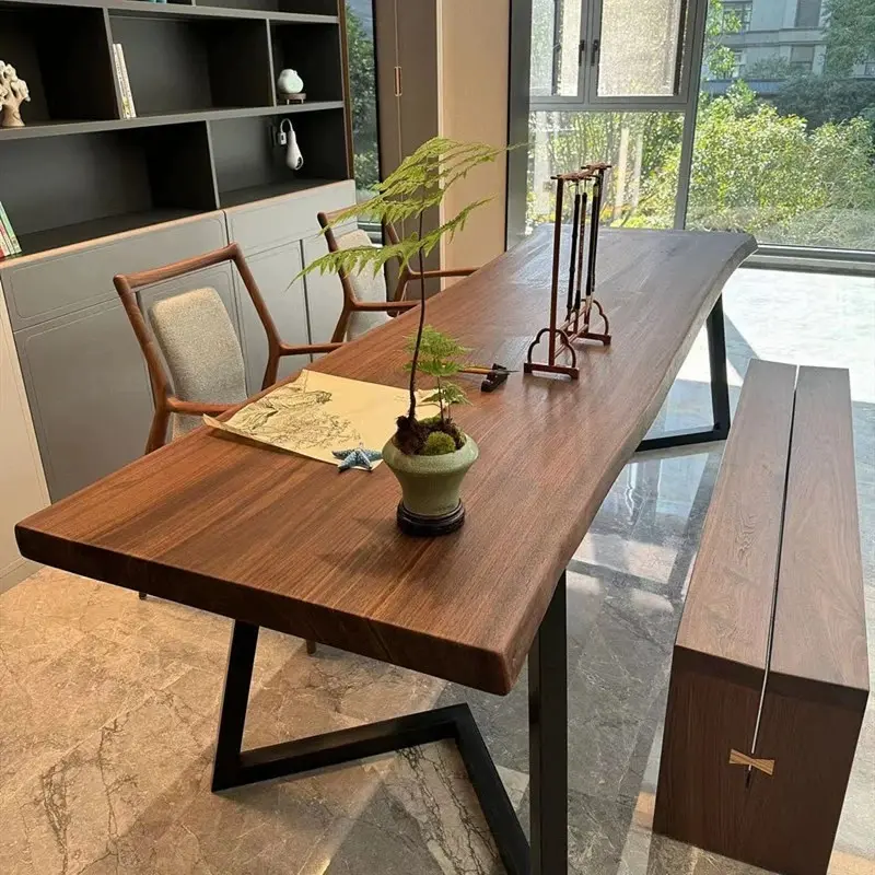 Modern Simple Large Board Customized Sizes Table Legs Living Room Office Table Solid Wood Walnut Slab Dining Table