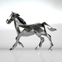 Statue d'animal grandeur nature en extérieur en acier inoxydable poli brillant géométrique art abstrait sculpture de cheval pour ornement de jardin
