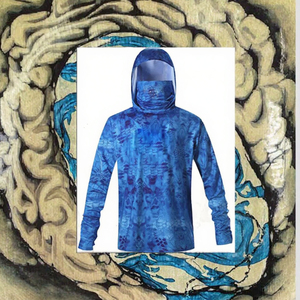 Blue Camo UPF 50 Fishing Hoodie with <b>Face</b> <b>Mask</b> Long Sleeve UV Protection Hooded Shirt - Product Image 3