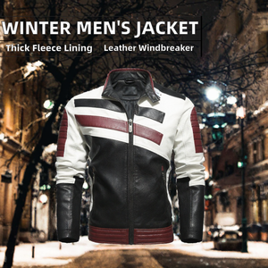 Soldes Exceptionnelles : Blouson Coupe-Vent <span class=keywords><strong>Homme</strong></span> Automne Épais et Chaud Brodé avec Col Montant – <span class=keywords><strong>Manteau</strong></span> Moto en Cuir PU Doublé Polaire Décontracté - Product Image 2