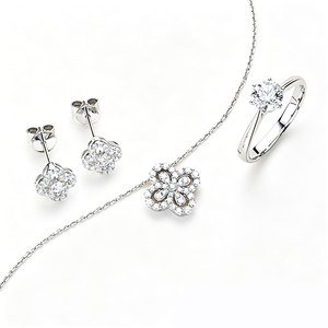 Collier de bijouterie personnalisée SGARIT, or 18 carats, diamant de laboratoire, pendentif trèfle à quatre feuilles porte-bonheur, ensemble de bijoux avec halo de diamants. - Product Image 3
