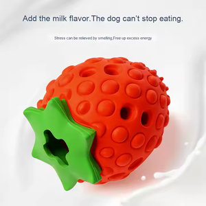 OEM/ODM Pet Dog Interactive <strong>Chew</strong> Grinding Teeth Cleaning Pet Molar Teeth Cleaning Rubber Food Leakage Ball Strawberry <strong>Chew</strong> Dog Feeder - Product Image 4
