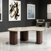 Table basse en bois moderne et minimaliste, forme galet irrégulière, base à trois pieds, mobilier de maison durable, livraison directe d'usine