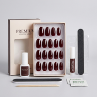 Faux Ongles Amande Bourgogne 24 Pièces ABS Brillant Couleur Unie Longueur Moyenne Ongles à Presser Réutilisables Qualité Salon OEM/ODM