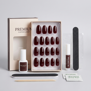 <span class=keywords><strong>Faux</strong></span> <span class=keywords><strong>Ongles</strong></span> Amande Bourgogne 24 Pièces ABS Brillant <span class=keywords><strong>Couleur</strong></span> Unie Longueur Moyenne <span class=keywords><strong>Ongles</strong></span> à Presser Réutilisables Qualité Salon OEM/ODM - Product Image 4