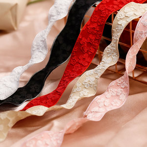 Custom Designer nastro torta Bouquet fiori a coda di pesce involucro di <span class=keywords><strong>lino</strong></span> di pizzo ondulato nastro di loto foglia di pizzo pieghettato nastro - Product Image 1