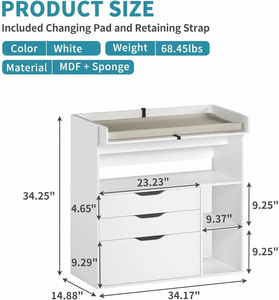 Table <span class=keywords><strong>à</strong></span> <span class=keywords><strong>langer</strong></span> pour bébé en MDF blanc, fabrication en gros, personnalisation, avec 3 tiroirs et étagères de rangement, <span class=keywords><strong>commode</strong></span> de puériculture sécurisée - Product Image 4