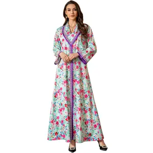 Saudi Arabia Dubai Spring New Abaya 2024 Muslim Arabic Fashion Printing Hot Diamond Arab Gulf Women Abayas Moroccan Abaya Kaftan