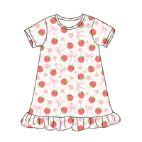 Robe d'été décontractée haut de gamme pour bébé fille, col rond, manches courtes, imprimée, ourlet en dentelle, en fibre de bambou, confortable, respirante, mi-mollet, ODM