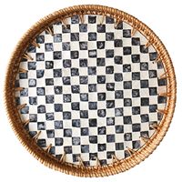 Plateau de service en rotin avec incrustation de nacre, style vintage, qualité alimentaire, multifonction, portable, support de rangement unique pour vaisselle, pour la maison