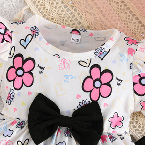 ชุดเซ็ตสองชิ้นสำหรับเด็กผู้หญิง ดีไซน์สวยเก๋ สไตล์ลำลองสำหรับฤดูร้อน ลายดอกไม้ พิมพ์ลายบนเสื้อและชุดเดรสสายเดี่ยว สำหรับเด็กอายุ 6 เดือน - 3 ปี - Product Image 3