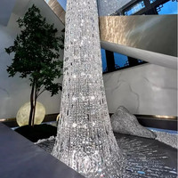 Lustre en cristal vertical sur mesure pour hôtel, cascade de luxe, long cylindre, suspension LED pour hall d'hôtel et escalier
