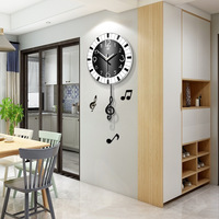 Notes de musique modernes, grande horloge murale en bois avec pendule pour décoration de maison, minimaliste, silencieuse, nouvelle collection