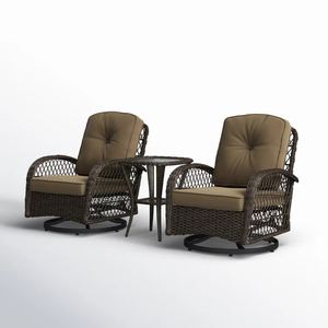 Juego de Muebles de Mimbre Dwoo Moderno de <span class=keywords><strong>3</strong></span> Piezas para Exterior con Sillas Mecedoras Giratorias para Terraza o Patio tipo Bistró - Product Image 3