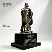 Statue de Confucius chinois en bronze, figurine de savant sur socle en marbre, cadeau culturel moderne pour l'extérieur