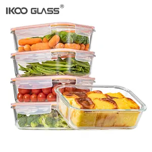 IKOO Modern Oven-Safe Glass Lunch Box Container Set con tapa personalizable OEM/ODM para almacenamiento y conservación de alimentos