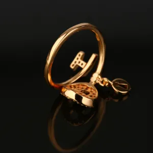 VANFI טבעת זהב שמפניה לנשים עגולה בצבע זירקון לבן