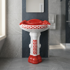 Modern Square Designer Ceramic Wash Basin With Full Pedestal Floor Standing Set For Mall Washrooms - Product Image 1