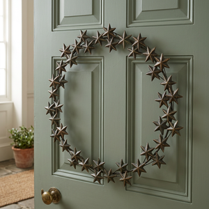 Corona de Estrella Metálica Rústica Hecha a Mano, Corona Decorativa de Flores Redonda sin Luces para Colgar en la Pared en Navidad, Paquete Individual - Product Image 4