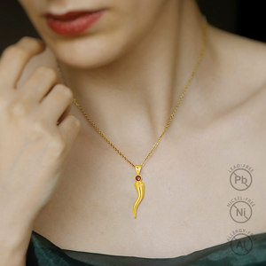 Merryshine protection Amulet Jewelry 925 Sterling Silver Rose <strong>Gold</strong> <strong>Cornicello</strong> Lucky Italian Horn Charm <strong>Necklace</strong> - Product Image 5