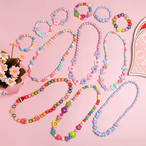 Children's Jewelry Handmade Acrylic Beaded Flower Necklace Bracelet Set for Girl Baby