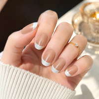 Nouvel Arrivage Y176 – Lot de 30 Faux Ongles Réutilisables Courts Amande, Motif Circulaire, Style Français, en ABS à Presser – Vente en Gros