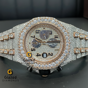 Montre-bracelet élégante en acier inoxydable pour hommes, analogique, accrocheur, nouveau design Hip Hop, verre intelligent entièrement glacé, coupe brillante, cultivé en laboratoire - Product Image 1