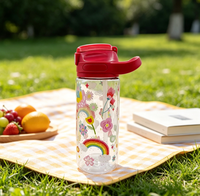 Bouteille d'eau en plastique portable de 600 ml avec poignée, motif dessin animé, pour enfants, vente en gros, pour usage quotidien