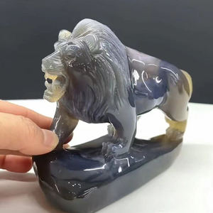 ขายส่งที่มีคุณภาพสูงที่สมจริงอัญมณีมือแกะสลักสัตว์ประติมากรรมอเมทิสต์โมราคลัสเตอร์สิงโตสำหรับตกแต่งบ้าน - Product Image 5