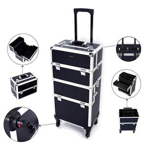 Estuche de tren de maquillaje rodante de moda 3 en 1 con cierre de cubierta Organizador de viaje de aluminio Maleta de exhibición cosmética con ruedas - Product Image 4
