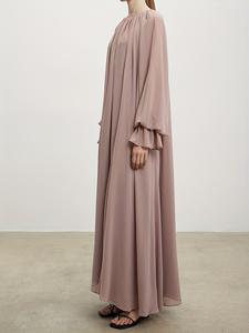 Pure en mousseline de soie tissu O cou avec volants technologie élastique manchette islamique jeunes dames quotidien Abaya - Product Image 3