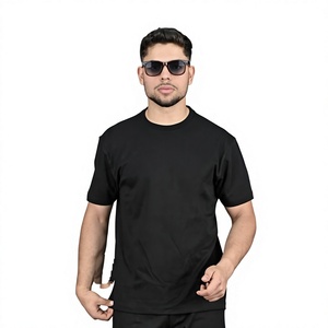 Men's Black T-Shirt And <b>Jogger</b> Set Crew Neck Short Sleeve Solid Color Casual Summer Outfit With <b>White</b> Trim And Drawstring Waist - Product Image 1