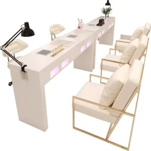 Mesa de manicura doble con silla y toma de corriente para aspiradora - Product Image 1