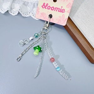 Customize Accepted <b>Cute</b> Small Mushroom Charm Women Car Key Decorations Simple Tiny Glass Beads Tassel Girls <b>Purse</b> Bag Keychains - Product Image 4