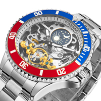 Montre mécanique de luxe pour homme Forsining avec lunette rotative, bracelet en acier, phase de lune creuse, automatique, étanche, montre de business pour homme