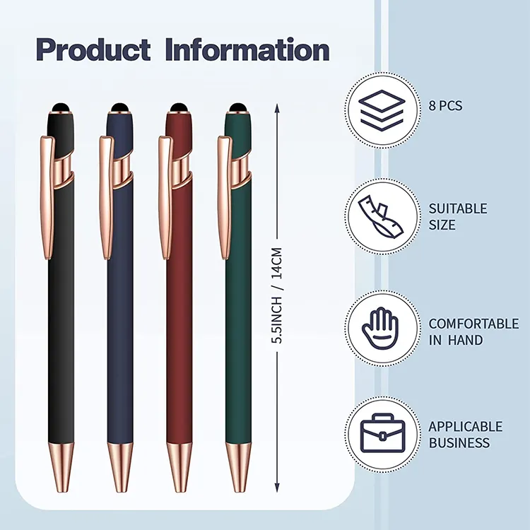 カスタム刻印レーザー付きプロモーションノベルティメタルスタイラスボールペンタッチスクリーン用グリーンローズゴールドロゴ格安ギフトボールペン