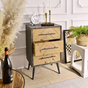 INNOVA Home Farmhouse Rustic Solid Wood Accent Storage Living Room <b>Side</b> Cabinet with 3 Drawers for Hotel Entry & Home Bar - Product Image 3