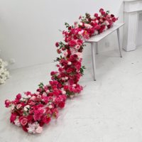 Décoration florale rose vif en soie, chemin de table, rangée de fleurs artificielles, verdure, décoration de mariage, événement, scène, arrangement floral