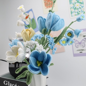 2025 SYWholesale New <strong>Blue</strong> Wedding Decorative Stem Rose Plants Bundle <strong>Tulip</strong> Knitted Bouquet Valentines Day Gift Crochet <strong>Flowers</strong> - Product Image 5