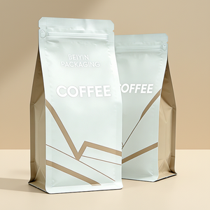 カスタム12オンス16オンス250gフラットボトムポーチボックス包装白印刷カスタムマットポーチサックボルサスカフェコーヒーバッグ（バルブ付き） - Product Image 1