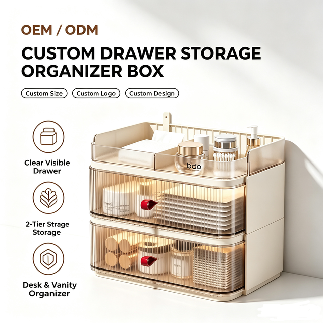 Plastic Rectangular PC Desktop Compartment Storage Jewelry Box Stackable Dust-proof Drawer-type 2L Capacity Luxury Design