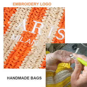 Tùy chỉnh thêu logo handmade Crochet rơm Tote túi phụ nữ mây lưới bãi biển Túi tam giác rỗng thiết kế với Polyester Pouch - Product Image 2