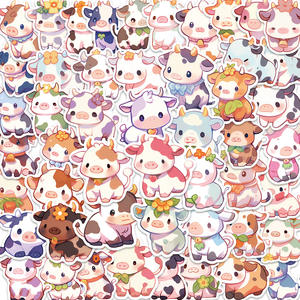 Lot de 50 autocollants mignons en forme de vache, autocollants en vinyle Kawaii pour <span class=keywords><strong>ordinateur</strong></span> <span class=keywords><strong>portable</strong></span>, bouteille d'eau, scrapbooking et décoration DIY - Product Image 3