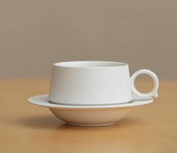Ensemble tasse à café et soucoupe en céramique blanche faite à la main, design vintage de luxe léger, style américain rétro, finition dégradée, emballage cadeau pour