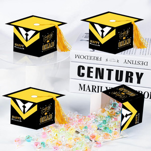 Boîtes cadeaux en carton en forme de chapeau de docteur 9*9*6cm, boîtes cadeaux en papier pliables recyclables personnalisées pour fête de remise de diplôme - Product Image 1