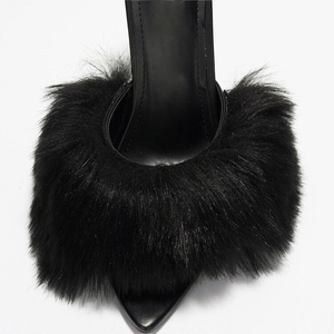 Sandalias de tacón de aguja de piel sintética personalizadas para mujer, estilo mules, con tacón alto y fino, ajuste ancho, peludas y esponjosas - Product Image 2