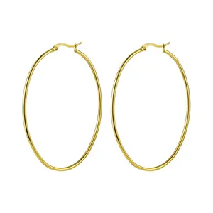 Large Earrings Women Fashion Jewelry Custom Trendy Big Earrings 18K Gold Plated Stainless Steel Simple Fine Large Oval Hoop Earrings For Women