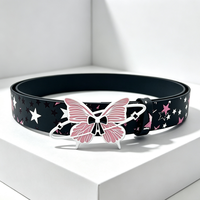 Ceinture décorative en cuir PU imprimé étoiles avec boucle papillon Y2K, ceinture de taille mignonne avec nœud et étoiles pour femme, vente en gros