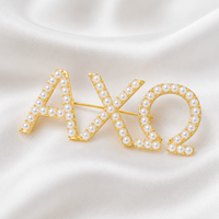 Broche en alliage avec symbole Alpha Chi Omega de la sororité grecque ACO, design personnalisé avec logo disponible, perles blanches, cadeau