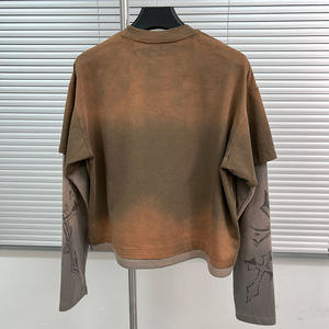 Streetwear personnalisé Chemise à broderie thermique Premium Oversize Acid Wash t Shirt Heavyweight Double Layer Long Sleeve T-shirt - Product Image 2